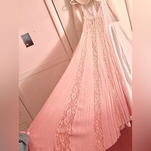 Forever 21 Ombré Pink Floral Lace Summer Maxi Dress (Medium)